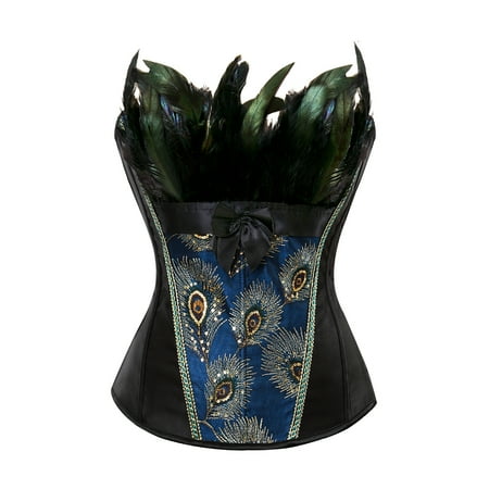 Womens Overbust Bustier Corset Tops for Women Waist Trainer Peacock Cosplay Costume Black 4XL