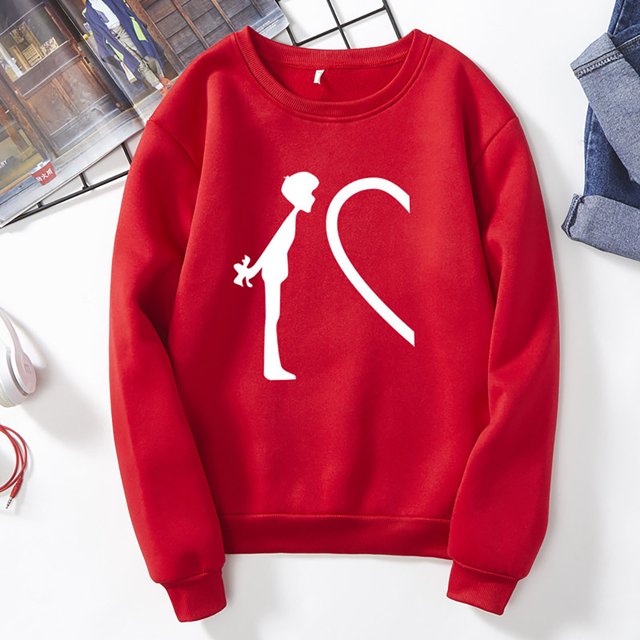 Puntoco Pareja Estampado Plus Terciopelo Manga Larga Cuello Redondo Jersey Sudadera top (Unisex) Puntoco Puntoco-3350