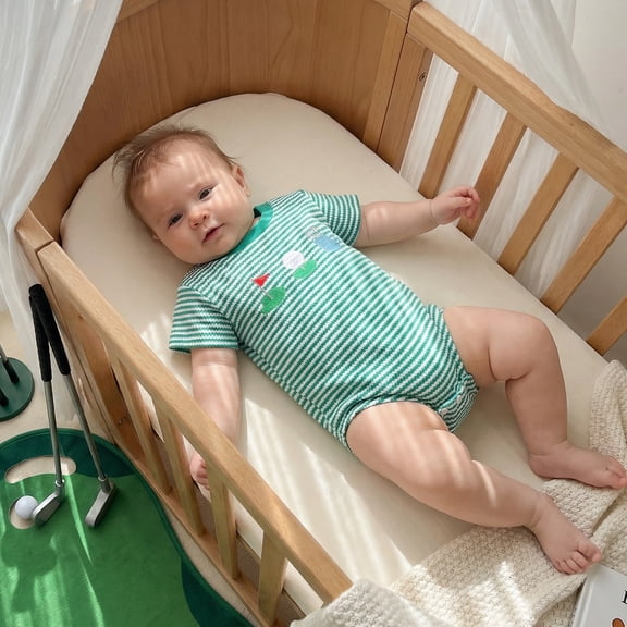 Baby Onesies Unisex Boys Golf Embroidered Summer Bodysuit Knit Casual Romper Baby Boy Romper Green 6-12 Months