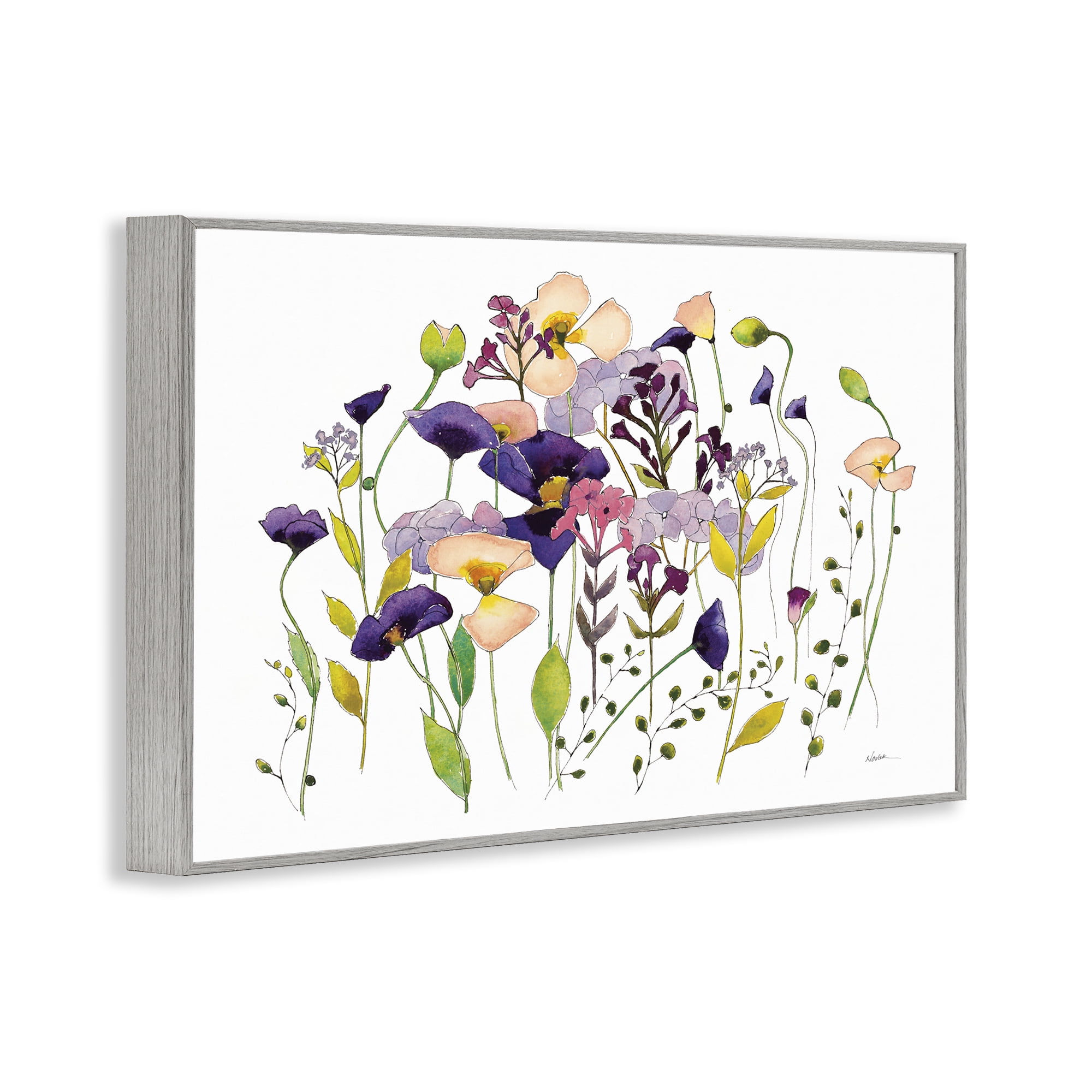 Stupell Industries Purple Poppy Sprigs Botanical & Floral Painting Gray Framed Art Print Wall Art, 18 x 12