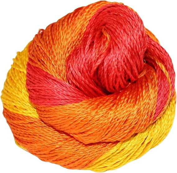 Knitsilk 3 Ply 100% Mulberry Silk Lace Weight Yarn | Perfect for Knitting & Crocheting and Weaving | Fine Quality Silk Yarn for Luxurious Creating Projects.(50Gm–260Yards, Red&Yellow) (Pack of 2)