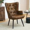 thumbnail image 2 of Furniliving Modern Accent Chairs Upholstered Wingback Chair with High Backrest Arm Chair Set of 2, YellowBrown, 2 of 10