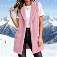 thumbnail image 4 of Kinrui Long Fuzzy Vests for Women Soft Cozy Sleeveless Sherpa Jacket Shawl Collar Open Front Fleece Cardigan Casual Lightweight Outerwear with Pockets Pink S, 4 of 7