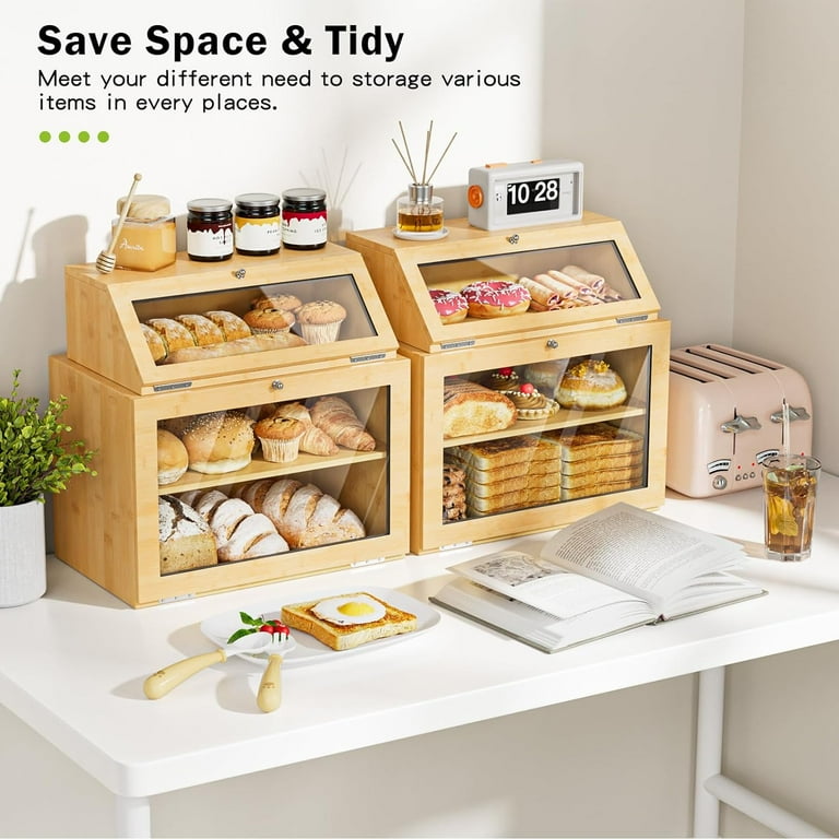 bread booster box Dual-Layer Bamboo and spices Extra Large Bamboo Bread Box