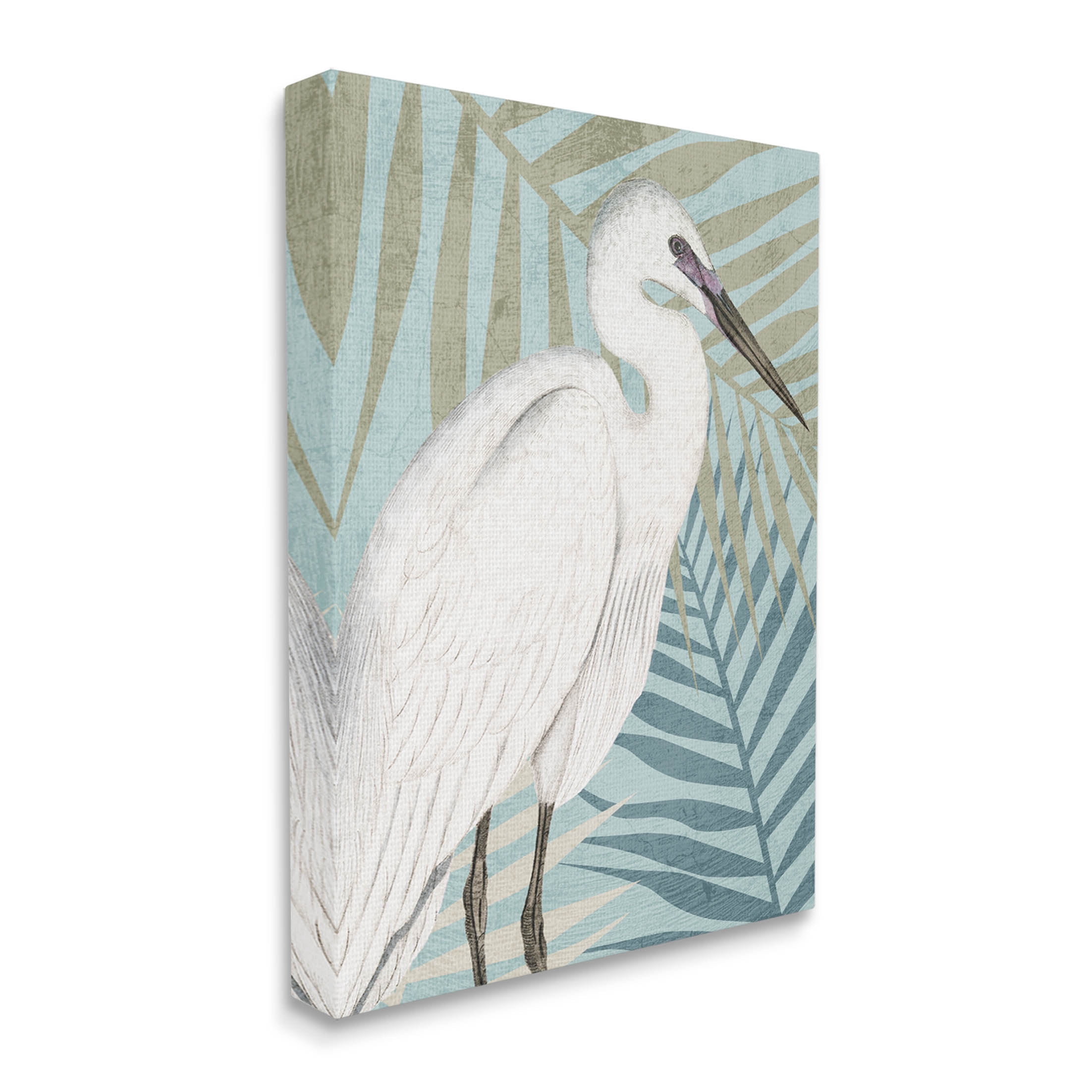 Tropical Egret Botanical Leaves Animals & Insects Graphic Art Gallery Wrapped Canvas Print Wall Art