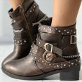 thumbnail image 3 of Joykidd Motorcycle Ankle Boots For Women Chunky Block Heel Short Booties Buckle Studded Gothic Moto Riding Boots with Side Zip for Casual Outings Daily Work, 3 of 7