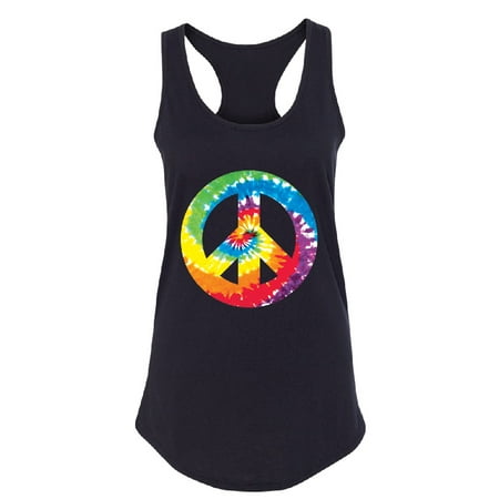 - Colored Tie Dye Vintage Peace Sign Women's Racerback Shirt Black Small