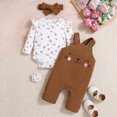 thumbnail image 4 of masbird Baby Girl Clothes Newborn Infant Outfits Ruffle Ribbed Romper + Floral Pants + Headband Sets for Girls 3pcs,Brown,3-6 M, 4 of 9