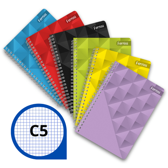 Cuaderno Profesional Doble Argolla Ferrini Unicolor 120 Hojas Pack 6 Cuadro Chico