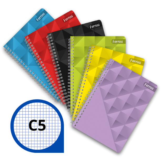 Cuaderno Profesional Doble Argolla Ferrini Unicolor 120 Hojas Pack 6 Cuadro Chico