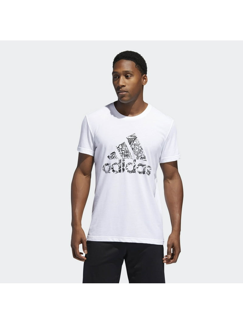 adidas Mens White Fill Logo Graphic Tee Crew Neck Short
