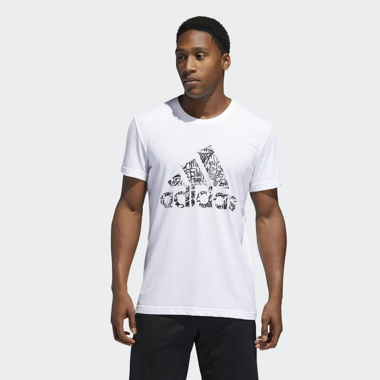 adidas Mens White Fill Logo Graphic Tee Crew Neck Short adidas Mens White Fill Logo Graphic Tee Crew Neck Short