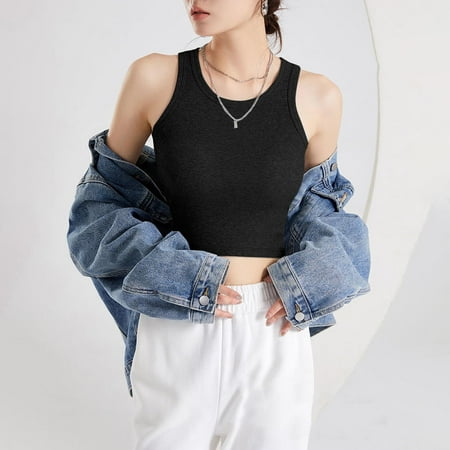 Dorinao Women s Short I Shaped Vest with Chest Cushion Slim Fit Underwear Including Bra Exposed Navel Waist Top Base Shirt Vest  Black Women Blending Shirts  M