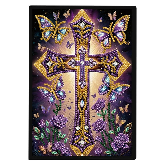 Diamond Painting Notebook Kit Purple Cross DIY Art Craft Kit A5 Perfect Creative Gift Ideal for Painting, Writing, and Notebook Use