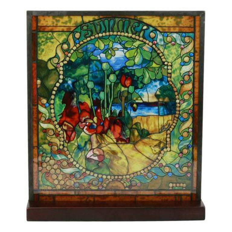 Louis Comfort Tiffany Four Seasons Set Mosaic Stained Glass Art with Base Decor, Size: One Size