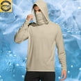 thumbnail image 2 of FAVIPT Men's Sunscreen Shirts with Hood Plain Long Sleeve Shirts Lightweight Rash Guard Soft Shirts Outdoor Hiking UPF 50+ Outwear with Mask Khaki,S, 2 of 7