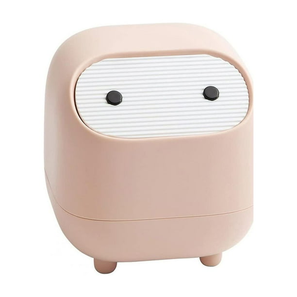 Bote de basura pequeño, lindo bote de basura de oficina Ninja con tapa, bote de basura de dormitorio, familia, dormitorio, bote de basura de oficina (rosa)