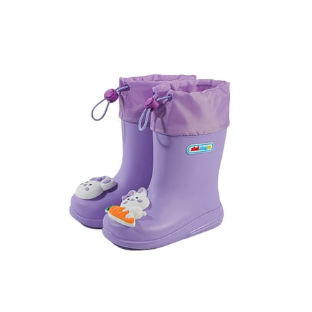

Tenmix Boys Girls Garden Shoes Cartoon Rain Boot Waterproof Rubber Boots Wide Calf Rainboot Kids Comfort Non-slip Purple Drawstring 8C