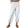 thumbnail image 2 of Qetyuw Cotton Linen Pants for Women Ankle Length Cinch Bottom Button Hem Pants Elastic Waist Baggy Pants Summer Casual Loose Palazzo Trousers with Pockets, 2 of 7