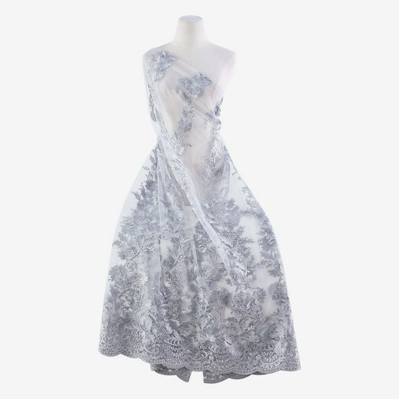 Zelouf Versailles Metallic Corded Emb Mesh  , Sewing, DIY, Crafts Fabric by the Yard, Grey Combo, 3 Yard