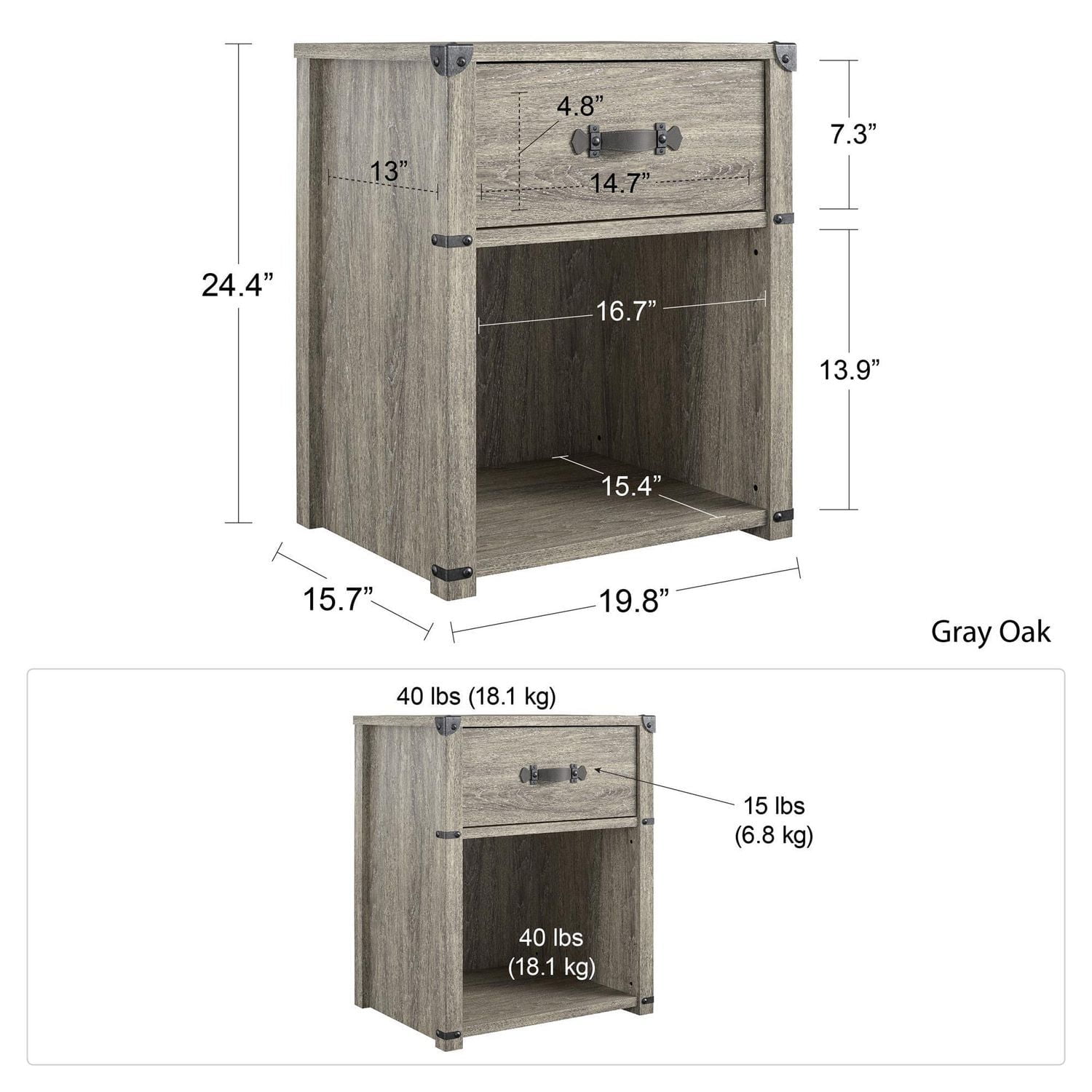 Table de nuit avec 1 tiroir de rangement Nova de Little Seeds – Chêne gris