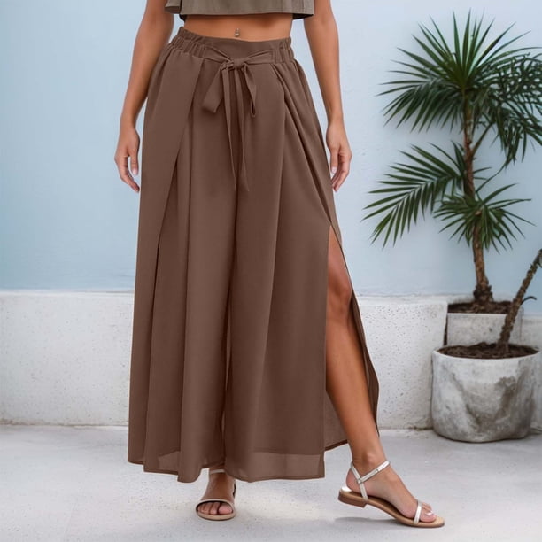 WILLBEST Pantalones Casuales de Mujer, Pierna Ancha, Estilo Palazzo, Suaves, Transpirables, Elásticos, Cintura Elástica, Cómodos, Fluidos, Elegantes, Para Uso Diario En Primavera, Verano y Otoño.