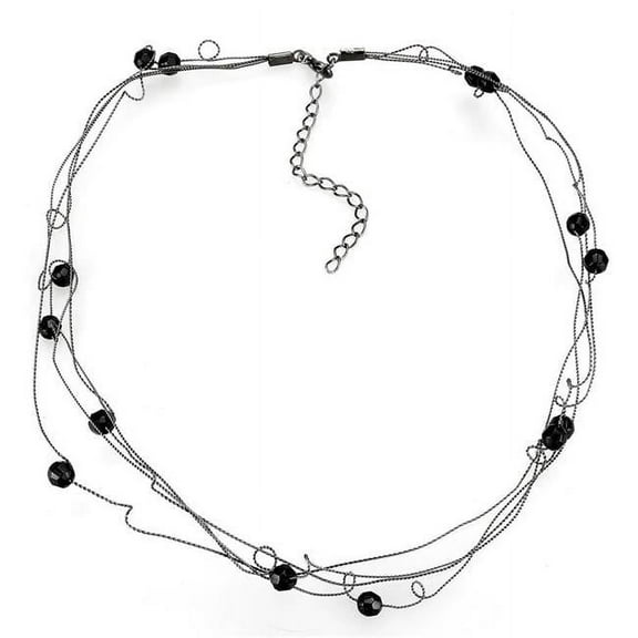 Alamode LO4719-16 Women Ruthenium White Metal Necklace with Synthetic in Jet - 16 in.