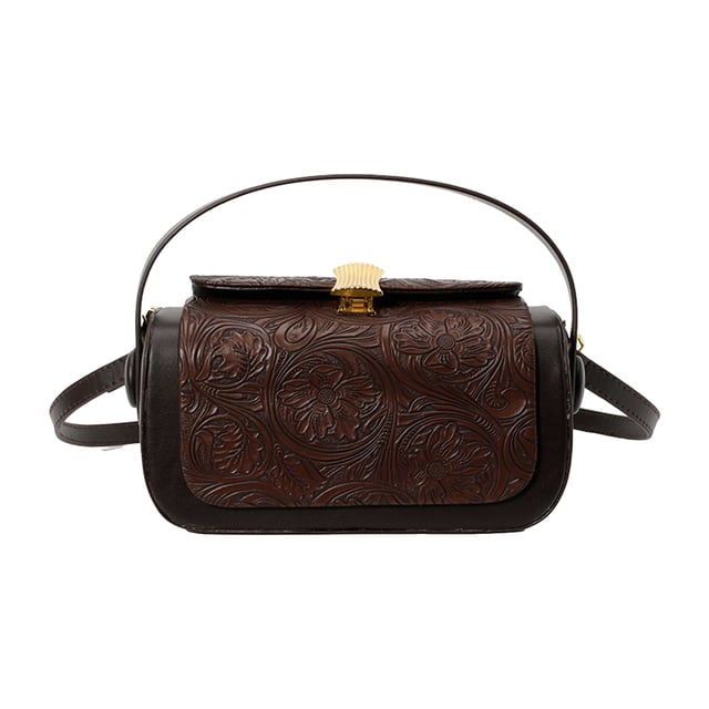 Bolso Axila Hombro Cuero PU para Mujer Cuadrado Floral Fiesta (café)
