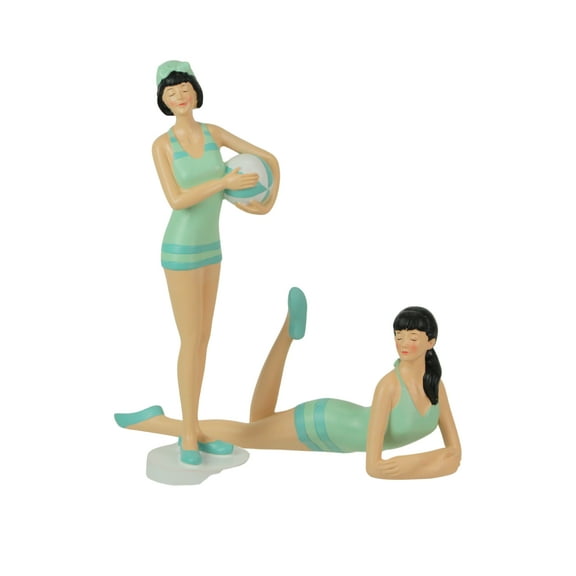 Things2Die4 Retro Bathing Beauty Figurine Set – Striped Swimsuits, Coastal Home Decor