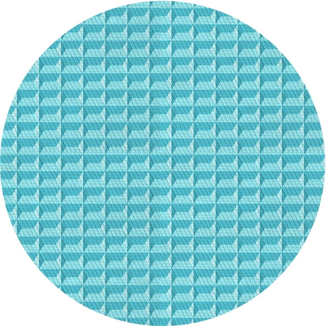 Ahgly Company Machine Washable Indoor Round Transitional Bright Turquoise Blue Area Rugs, 6' Round