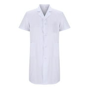 Xfvqtps Professional Lab Coat for Men and Women Short Sleeve Doctor Uniform with 3 Pockets Laboratory Jacket Thin Style White