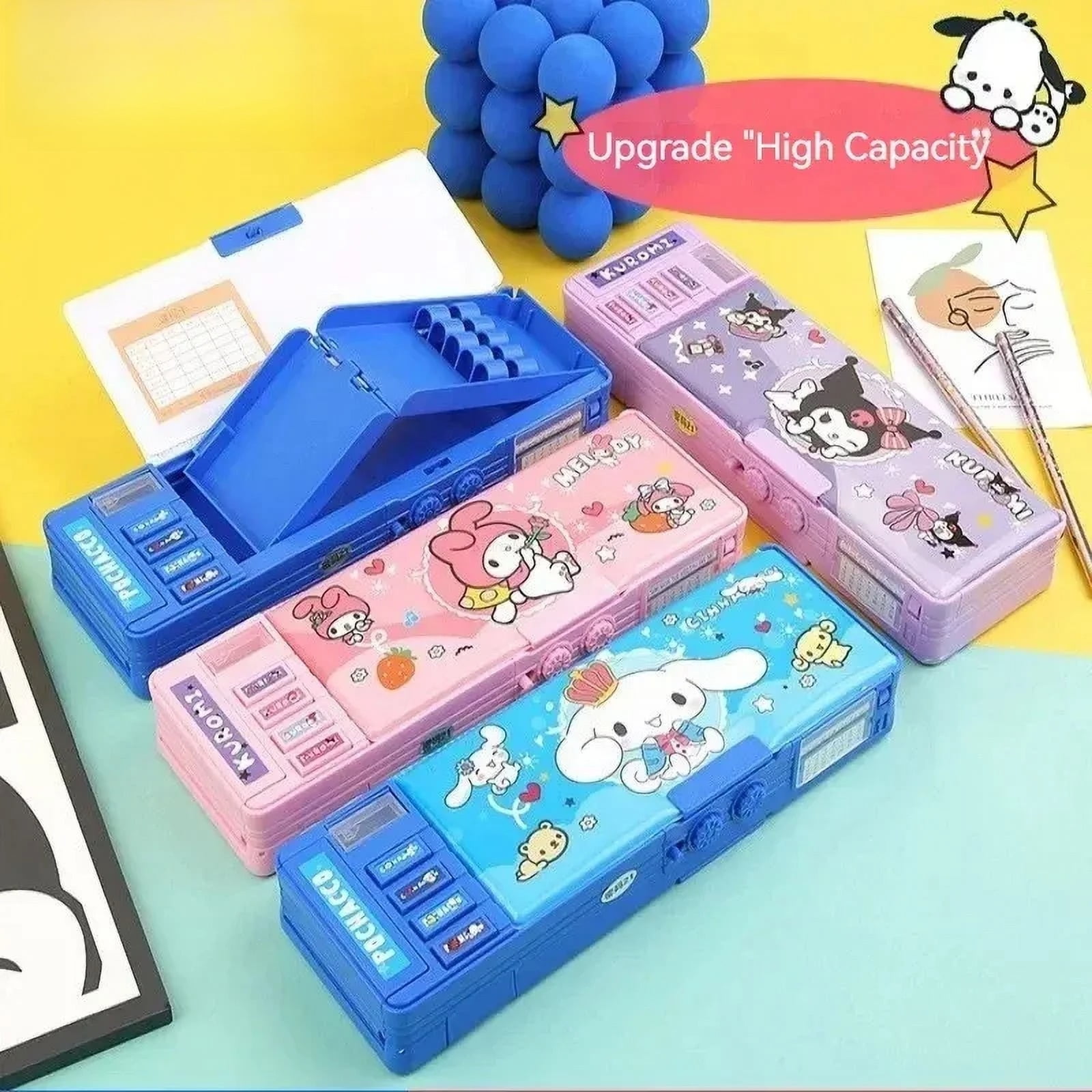 New Sanrio Stationery Box Kuromi Melody Stationery Box Password Lock Multi Functional Large Capacity Pencil Box Gift
