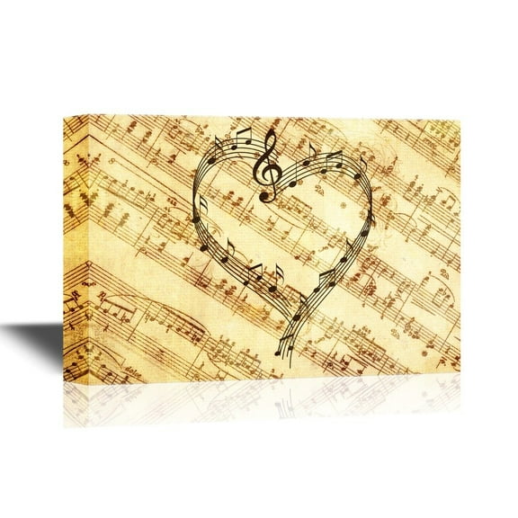wall26 - Canvas Wall Art - Music Notes Forming a Heart Shape - Gallery Wrap Modern Home Art | Ready to Hang - 12x18 inches