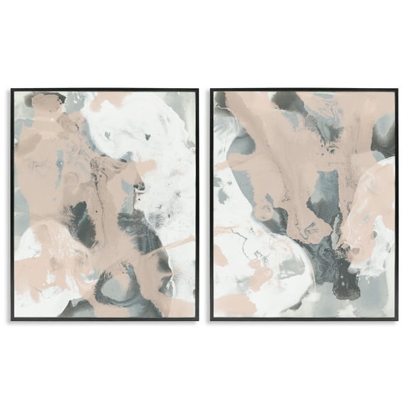 Stupell Industries Beige & Gray Splashes Abstract Painting Black Framed Art Print Wall Art, 24 x 30, Set of 2