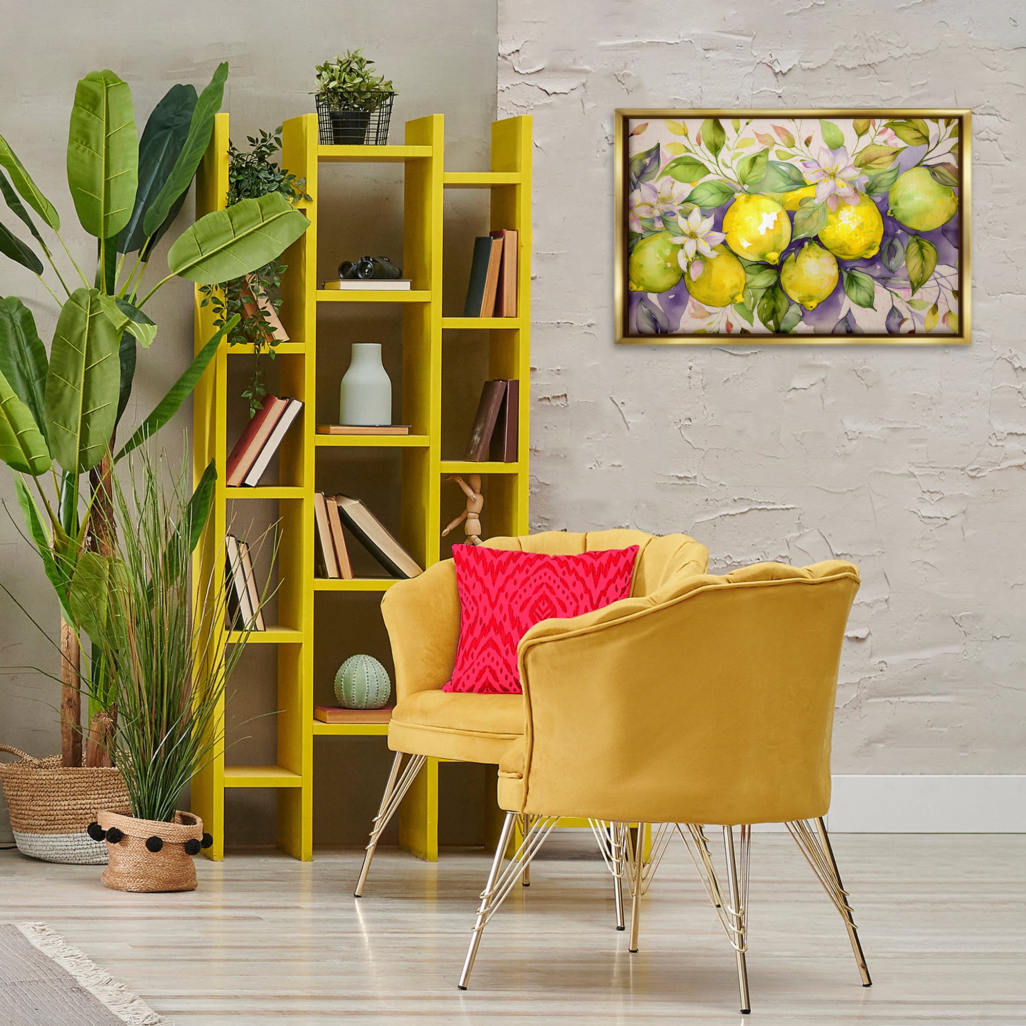 Stupell Industries Cottage Lemon Blooms Food & Beverage Painting Gold Floater Framed Canvas Art Print Wall Art, 25 x 17