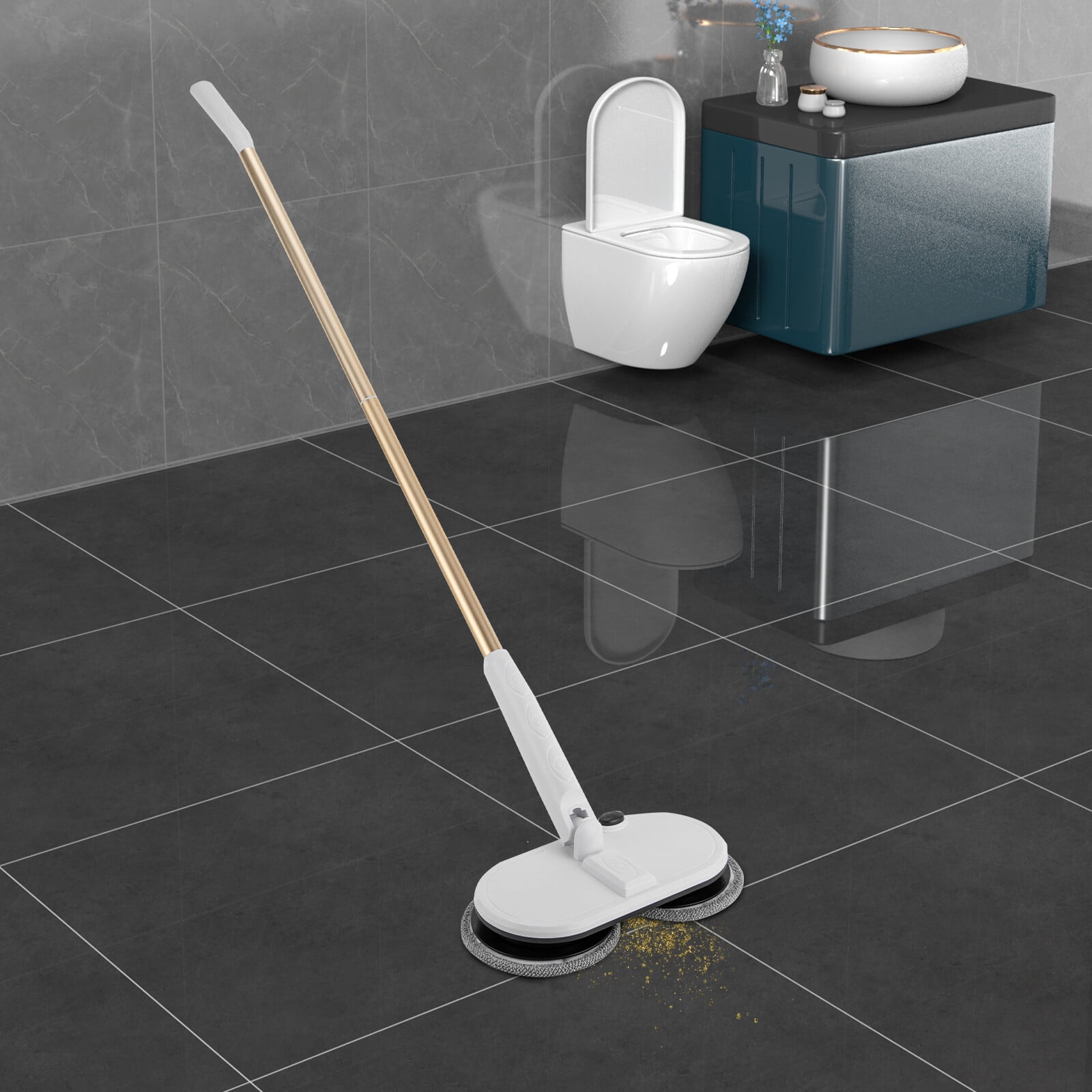 Dual Spinning Scrubber Cordless Electric Mop Spin Mop for Home Floor Cleaning White for Kitchen, Bedroom