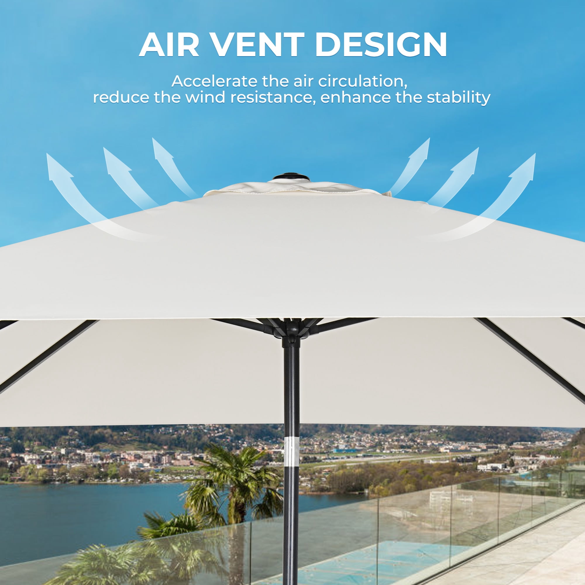 GRANDPATIO 10 × 6.5ft Rectangle Patio Umbrella with Crank & Tilt, Steel Frame, Water & UV-Resistant Polyester Canopy, for Outdoor Garden/Pool/Commercial Use