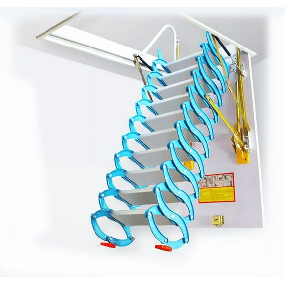 INTBUYING 9.8ft/12Steps Attic Ceiling Ladder Stairs Carbon Steel Blue 27.6*47.2in