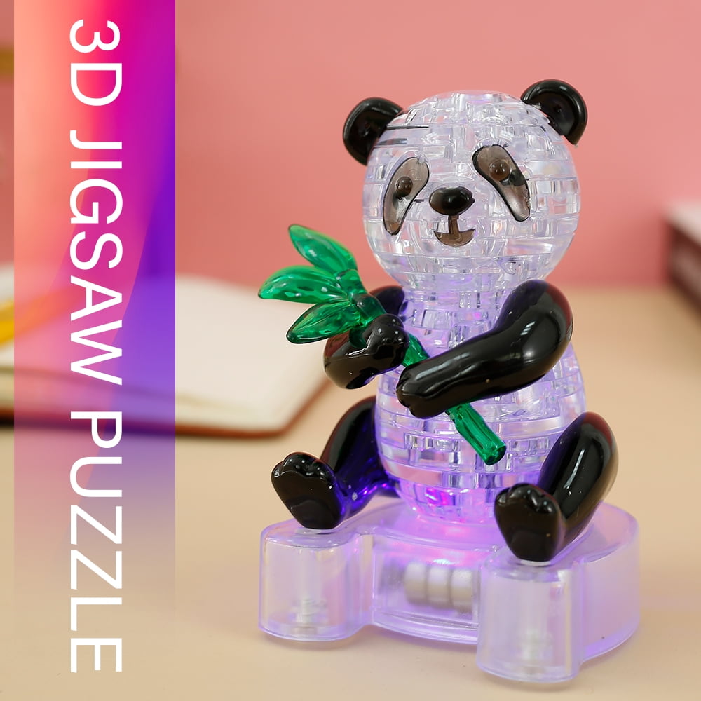 3D LED LIGHT UP PANDA PUZZLE WITH STAND JIGSAW COLOUR CHANGING  CRYSTAL DE 