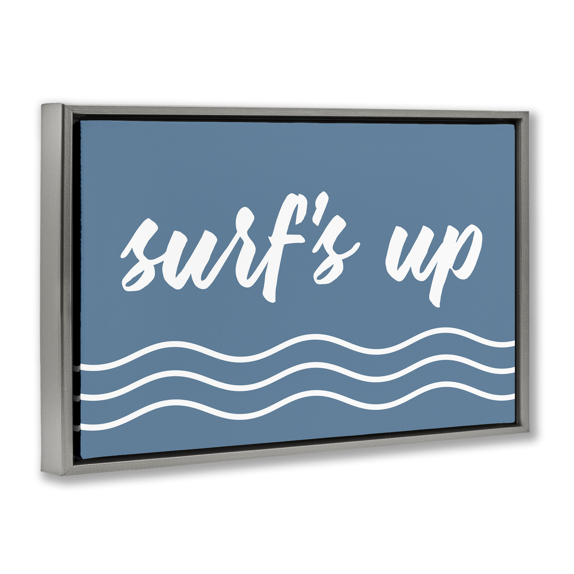 Stupell Industries Blue Surf's Up Typography Painting Gray Floater Framed Canvas Art Print Wall Art, 31 x 21