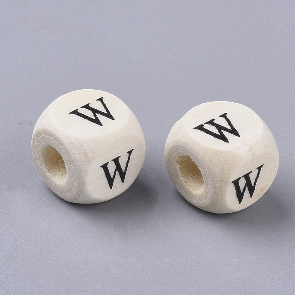 500gs Printed Wood Beads Horizontal Hole Cube with Initial Letter PapayaWhip Letter.W 10x10x10mm Hole: 3.5mm about 1000pcs/500g