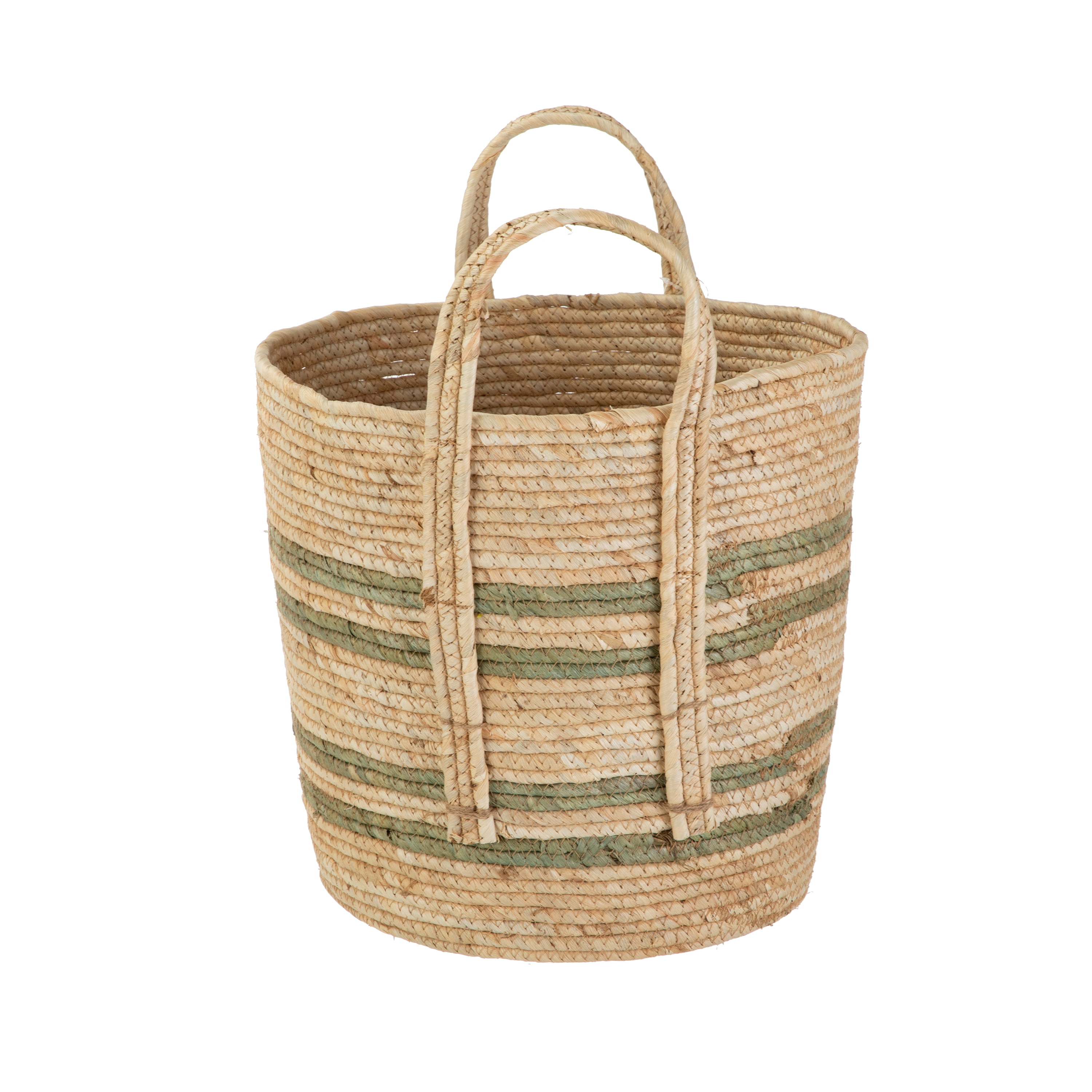 Better Homes & Gardens Natural Maize Colored Stripe Basket, Green, Large