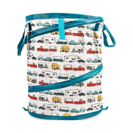 Camco Life is Better at the Campsite Pop-up RV Pattern Wastebasket Utility Container, PVC (42989)