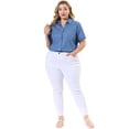 thumbnail image 3 of Women's Plus Size Shirt Short Sleeve Chest Pocket Button Down Denim Shirts Sky Blue 1X, 3 of 7