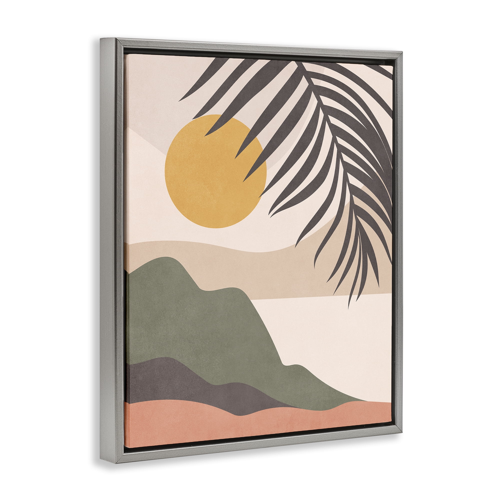 Stupell Industries Tropical Boho Scene Landscape & Nature Painting Gray Floater Framed Canvas Art Print Wall Art, 25 x 31