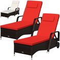 thumbnail image 2 of 2PCS Patio Rotin Chaise Longue Fauteuil Inclinable Ajuster Avecrouge & Couverture Blanche Off, 2 of 10