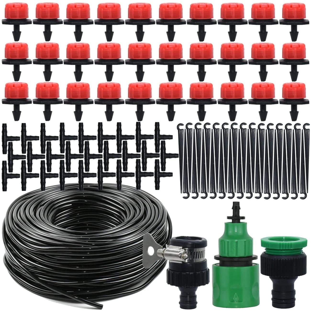 TRJZWA Solar Drip Irrigation Kit - Automatic Watering System With 2200mAh Battery, 15 Drippers, Water Alarm, DIY Garden Watering-831587