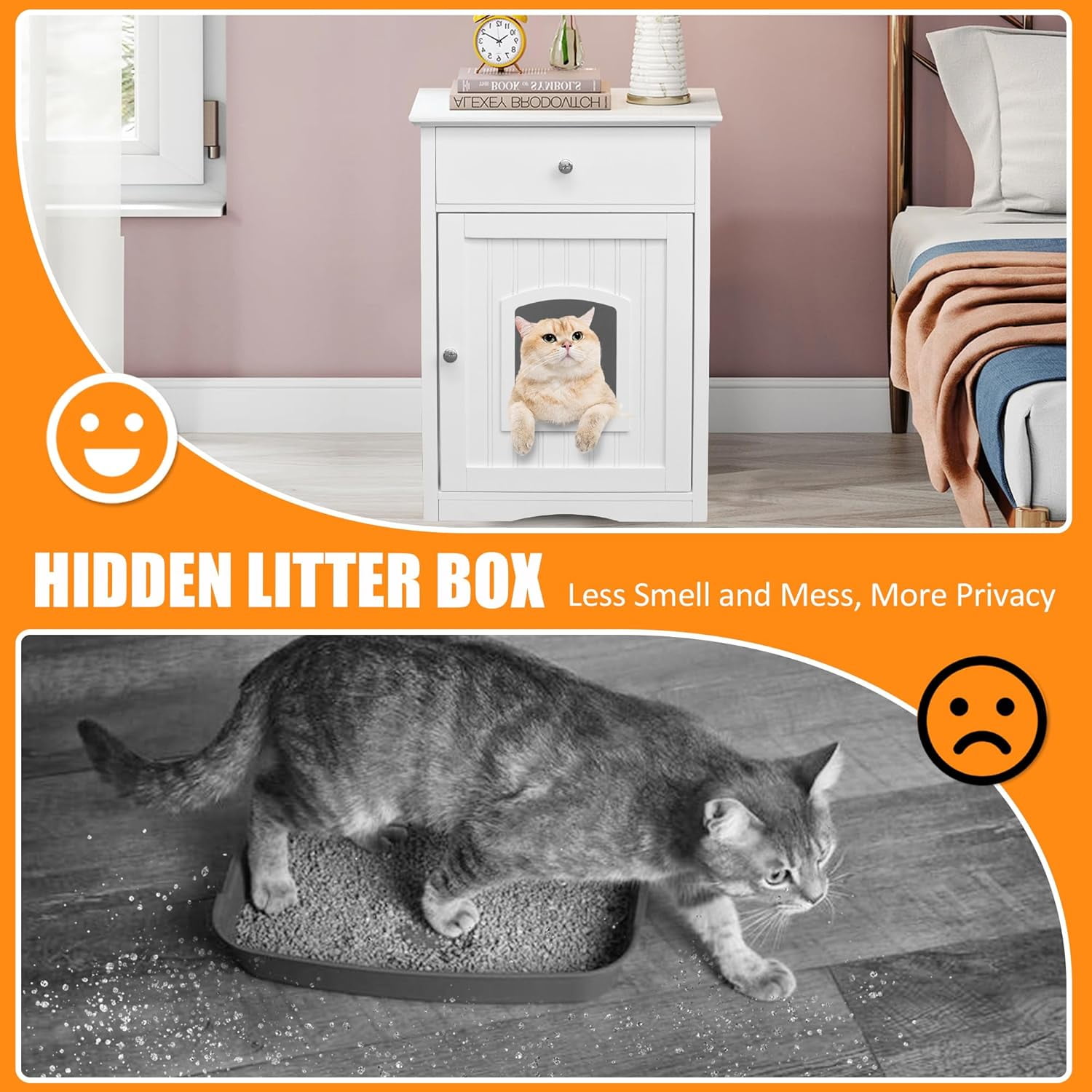 ZephyPaws Cat Cupboard,Cat Litter Cabinet,Indoor Cat House Side Table,Litter Box Enclosure,Pet Crate Nightstand,Cat Litter Box Furniture Look Bathroom,Hides Your Cat’s Litter Box,White
