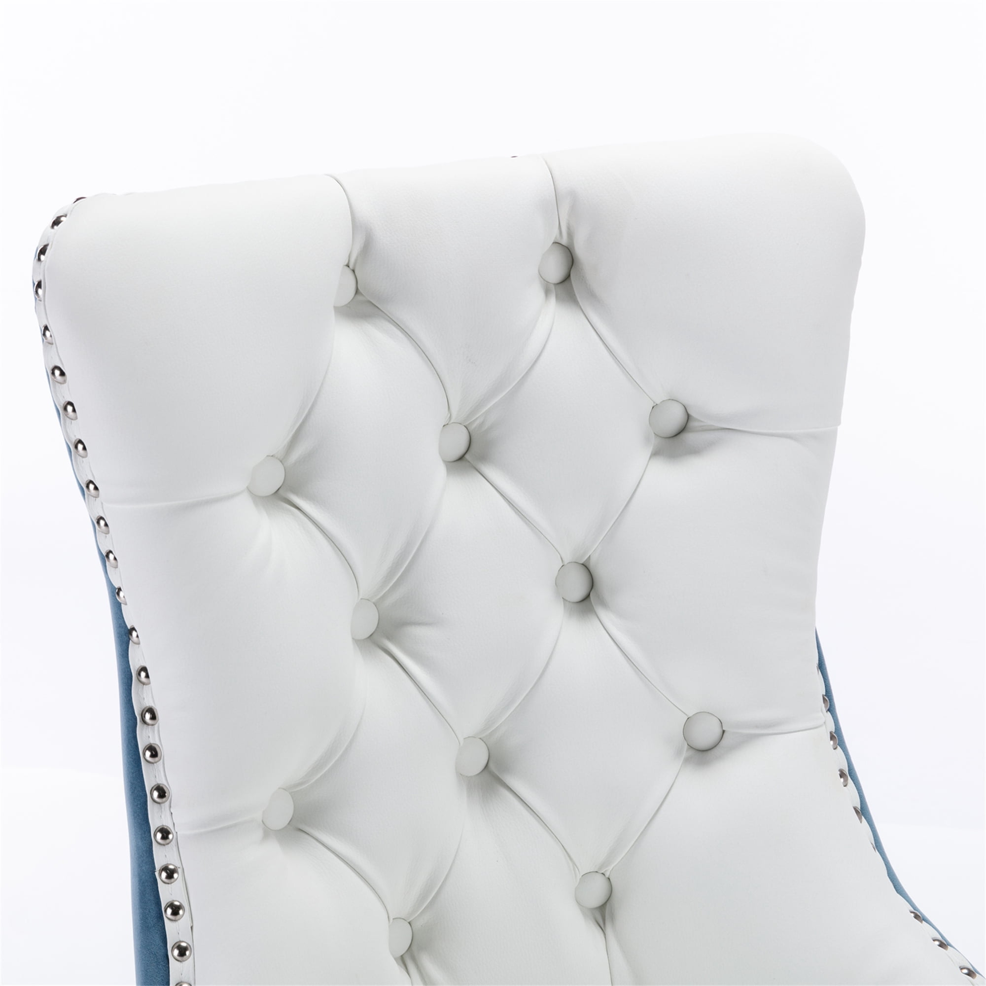 Miniyam Dining Chair Set of 2, High-end Tufted Contemporary PU and Velvet Upholstered, White+Light Blue