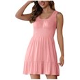 thumbnail image 2 of Summer Dresses for Women 2025, Fashion Women's Solid Color Sleeveless Round Neck Tank Pleated Mini Dress(Pink,S), 2 of 5